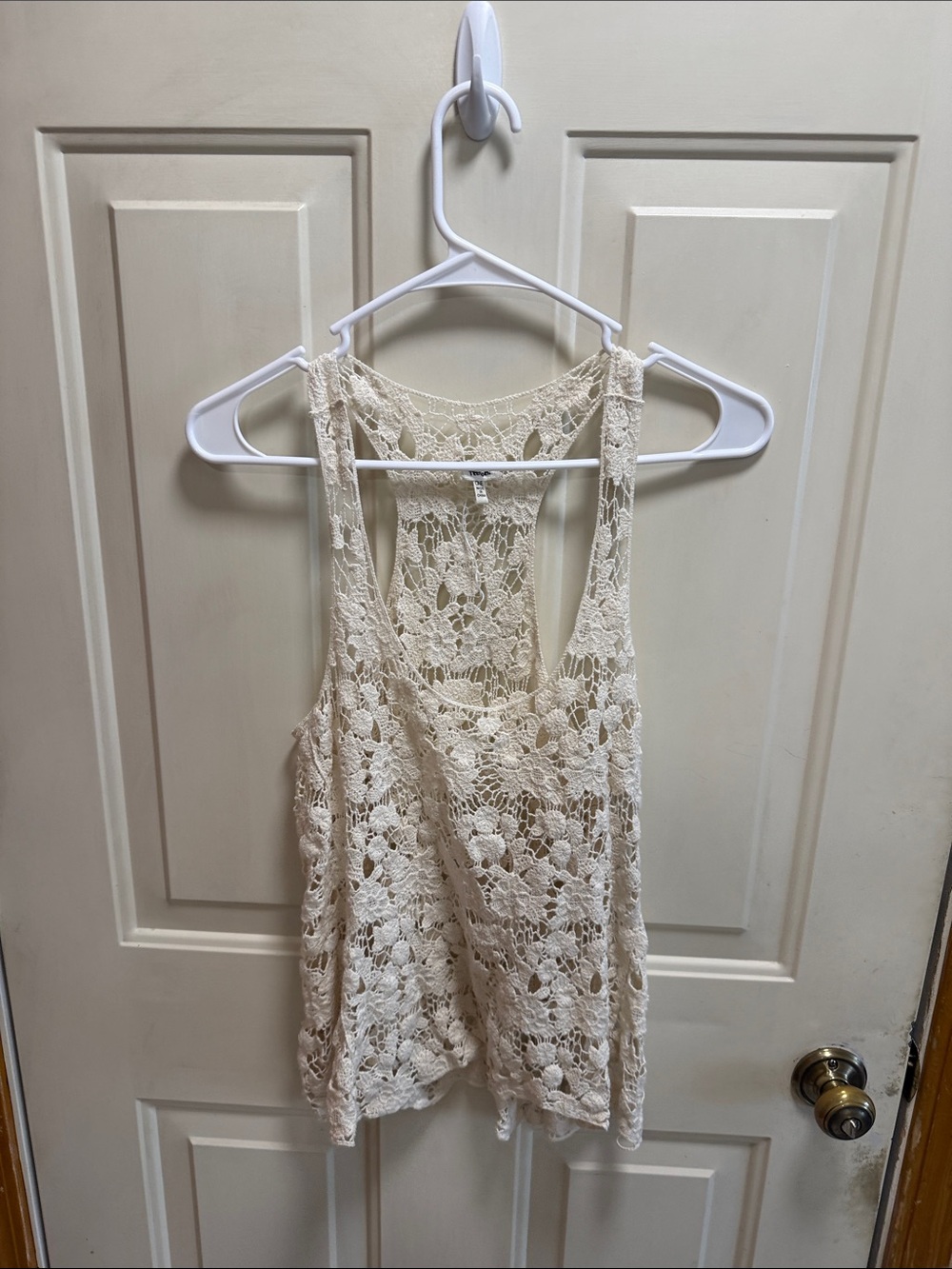 Teenbell Bohemian Festival Cream Cotton Crochet Lace Racerback Tank Top